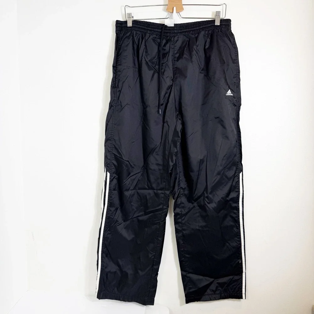 VTG Y2K Adidas Track Pants Mens Large Black White Stripe Mesh Windbreaker Jogger
